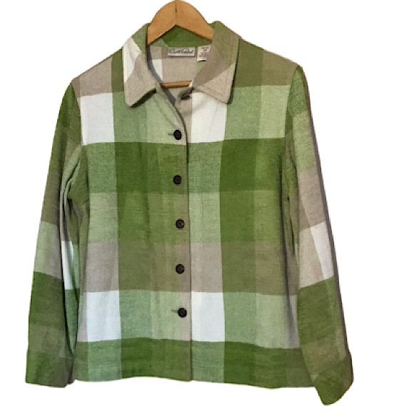 Carroll Reed Plaid Shacket Green and White Size 10P - Picture 1 of 5